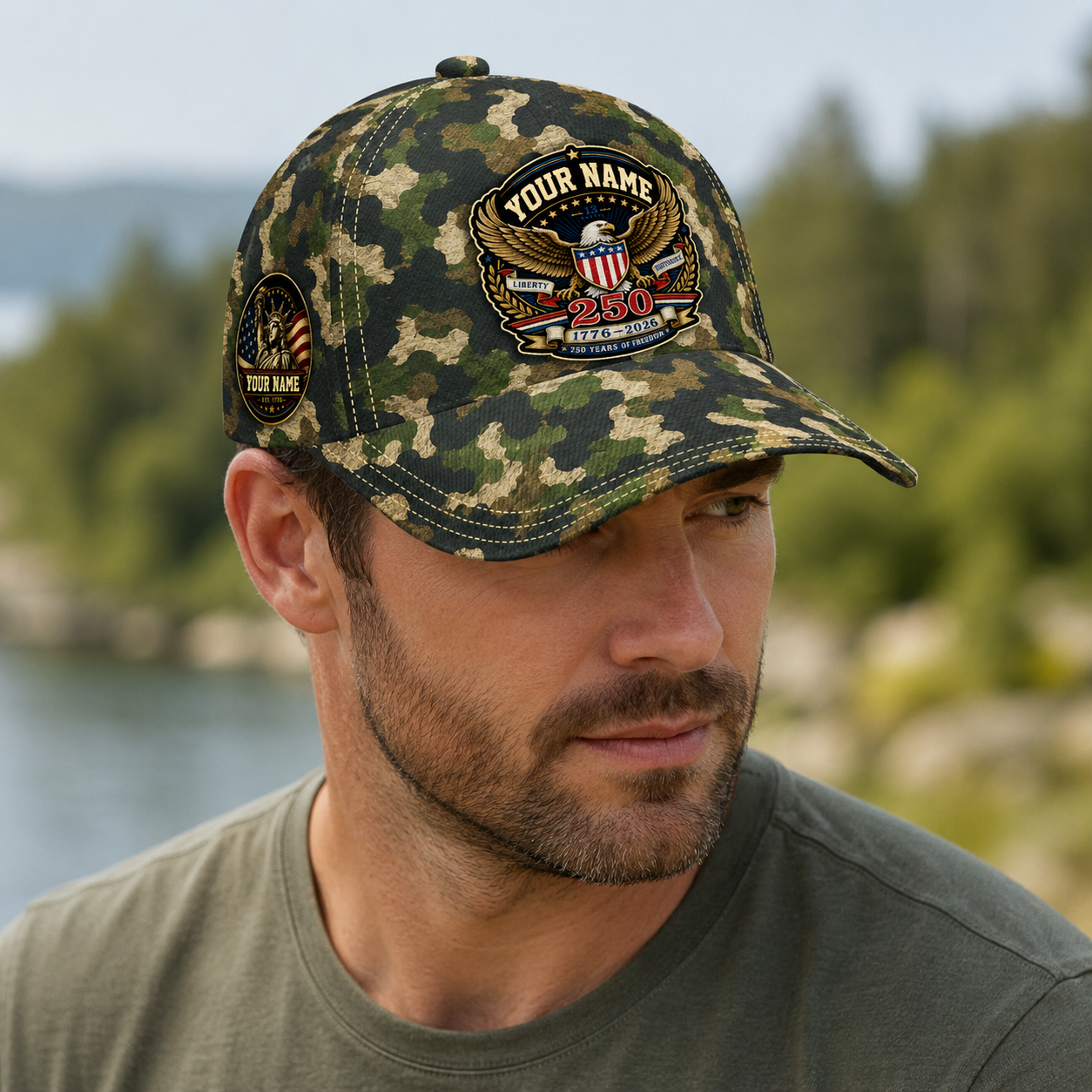 Personalized 250 Years Freedom Camo Cap – Custom Name Patriotic Eagle Hat