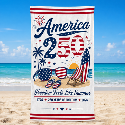 Personalized America 250 Freedom Summer Beach Towel – Custom Name Patriotic Quick-Dry Towel