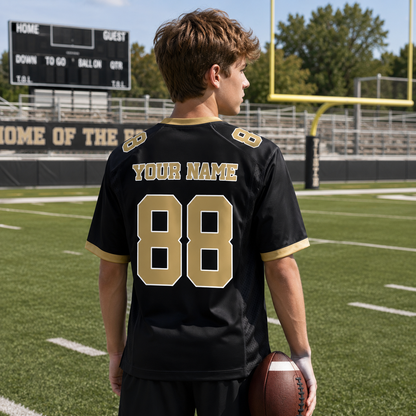 Personalized Midnight Gold Football Jersey – Custom Name & Number Game Day Shirt - GFN01FJ001