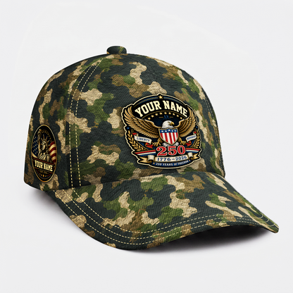 Personalized 250 Years Freedom Camo Cap – Custom Name Patriotic Eagle Hat