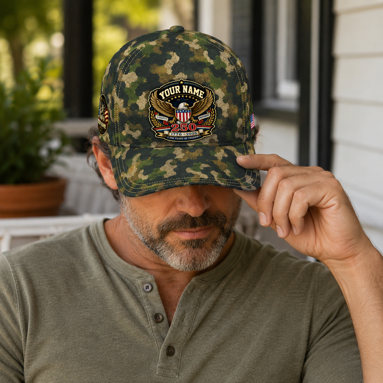 Personalized 250 Years Freedom Camo Cap – Custom Name Patriotic Eagle Hat