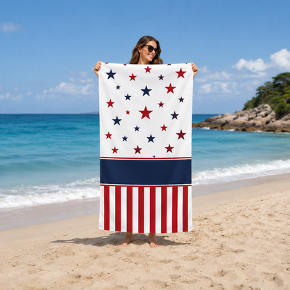 Personalized Patriotic Stars & Stripes Beach Towel – Custom Name Quick-Dry Summer Towel