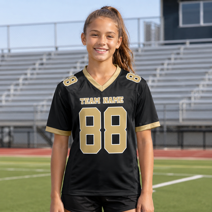 Personalized Midnight Gold Football Jersey – Custom Name & Number Game Day Shirt - GFN01FJ001