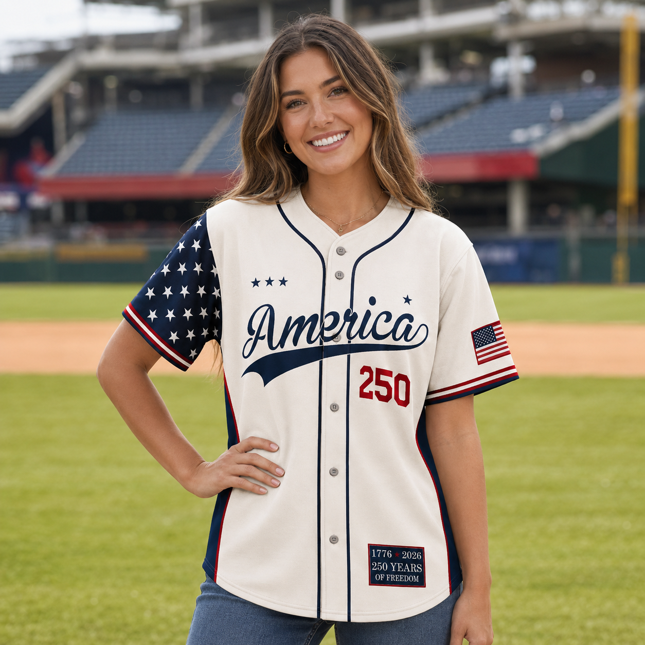 Personalized Freedom Stars 250 Baseball Jersey – Custom Name America Anniversary Shirt - GFN01BJ001