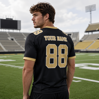 Personalized Midnight Gold Football Jersey – Custom Name & Number Game Day Shirt - GFN01FJ001