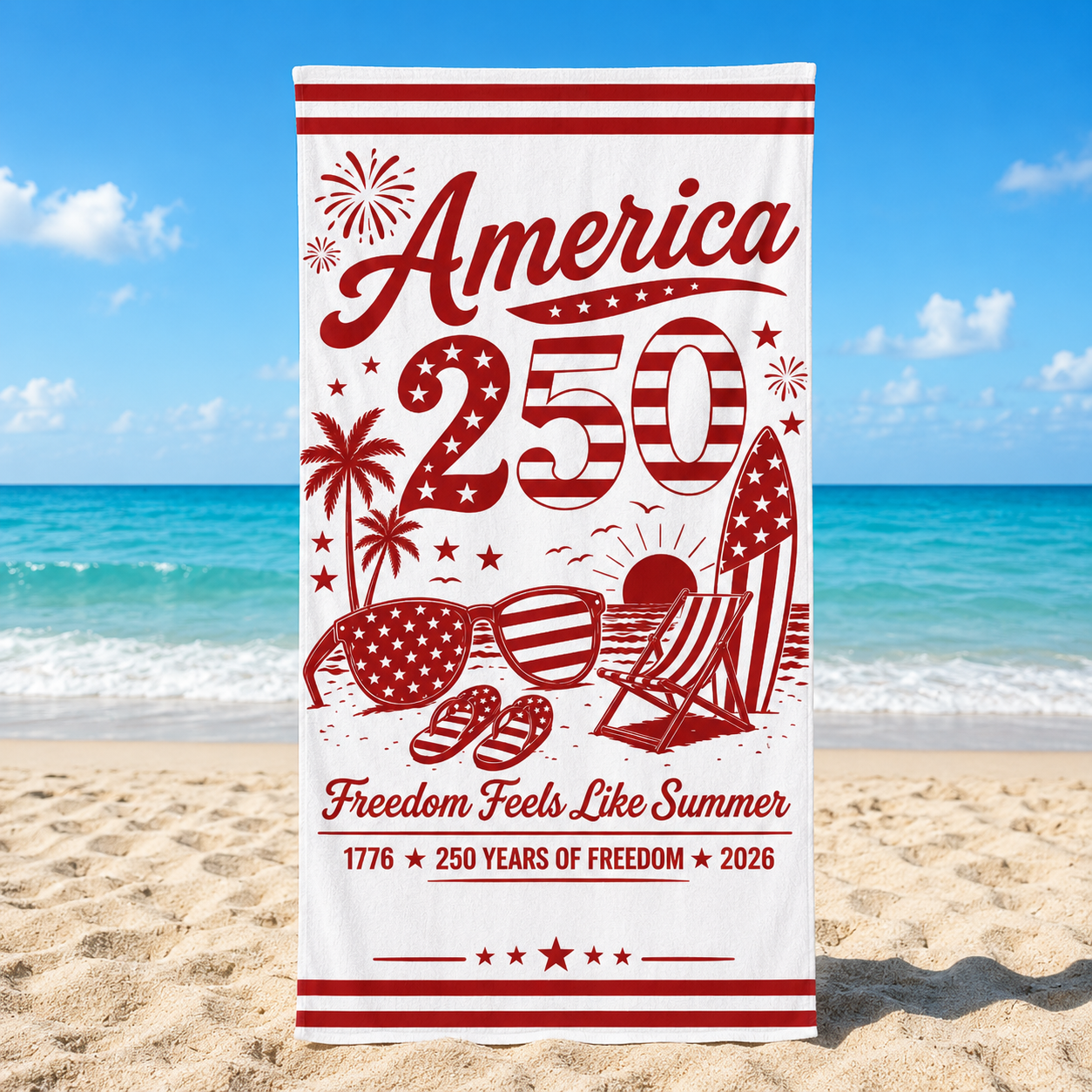 Personalized America 250 Freedom Summer Beach Towel – Custom Name Patriotic Quick-Dry Towel
