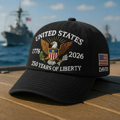 Custom Name United States 250th Anniversary Hat – 1776–2026 Patriotic Eagle Cap, Custom Embroidered USA Flag Veteran Gift Made in America