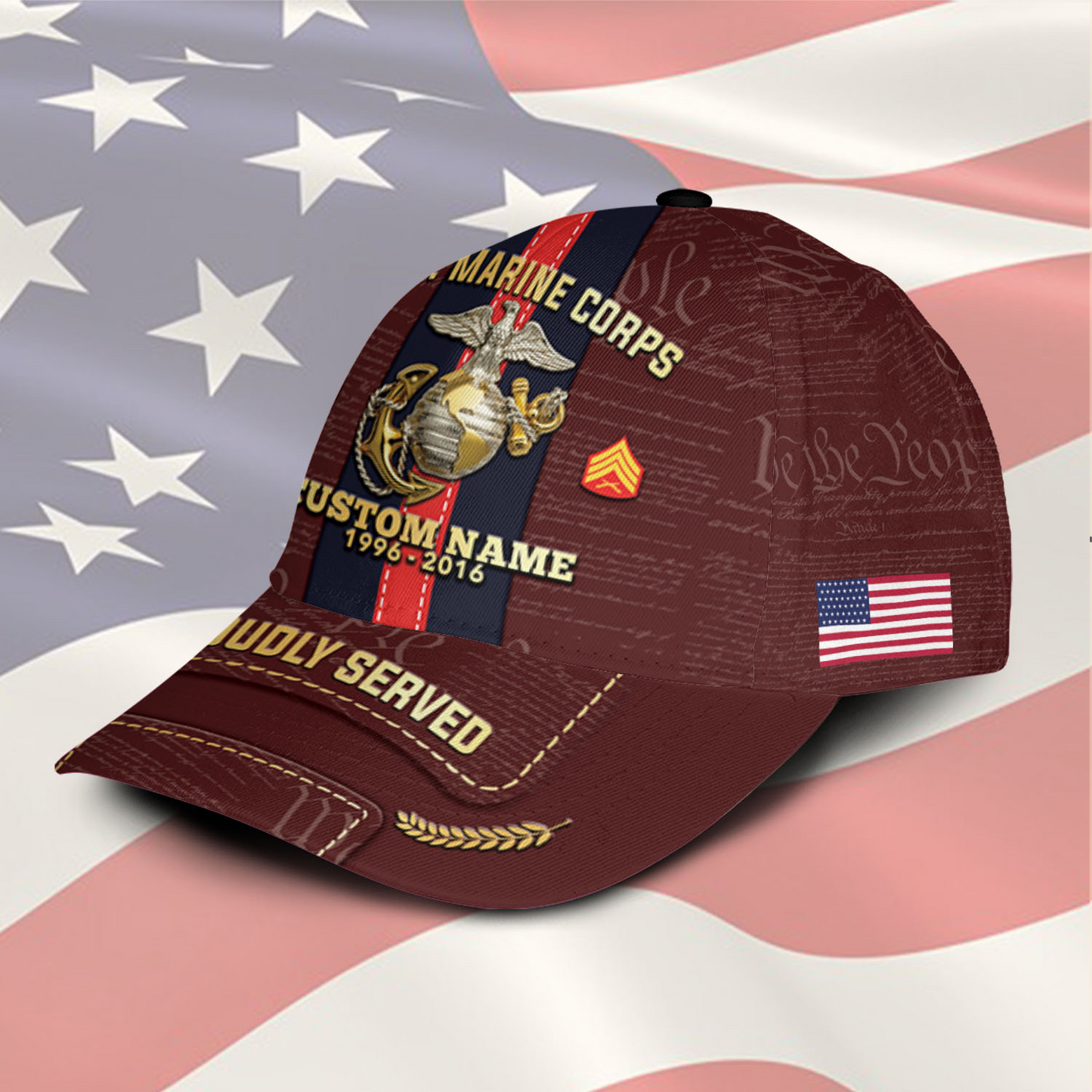Personalized U.S. Marine Corps Service Cap – Custom Name, Rank & Years of Service