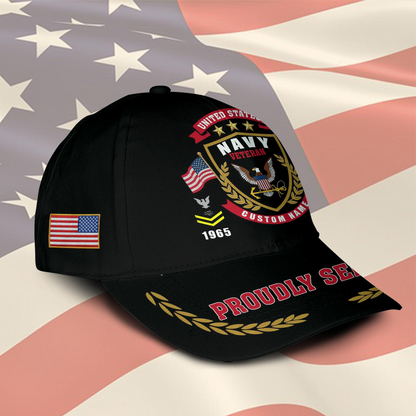 Personalized U.S. Navy Veteran Cap – Custom Name, Rank & Years of Service