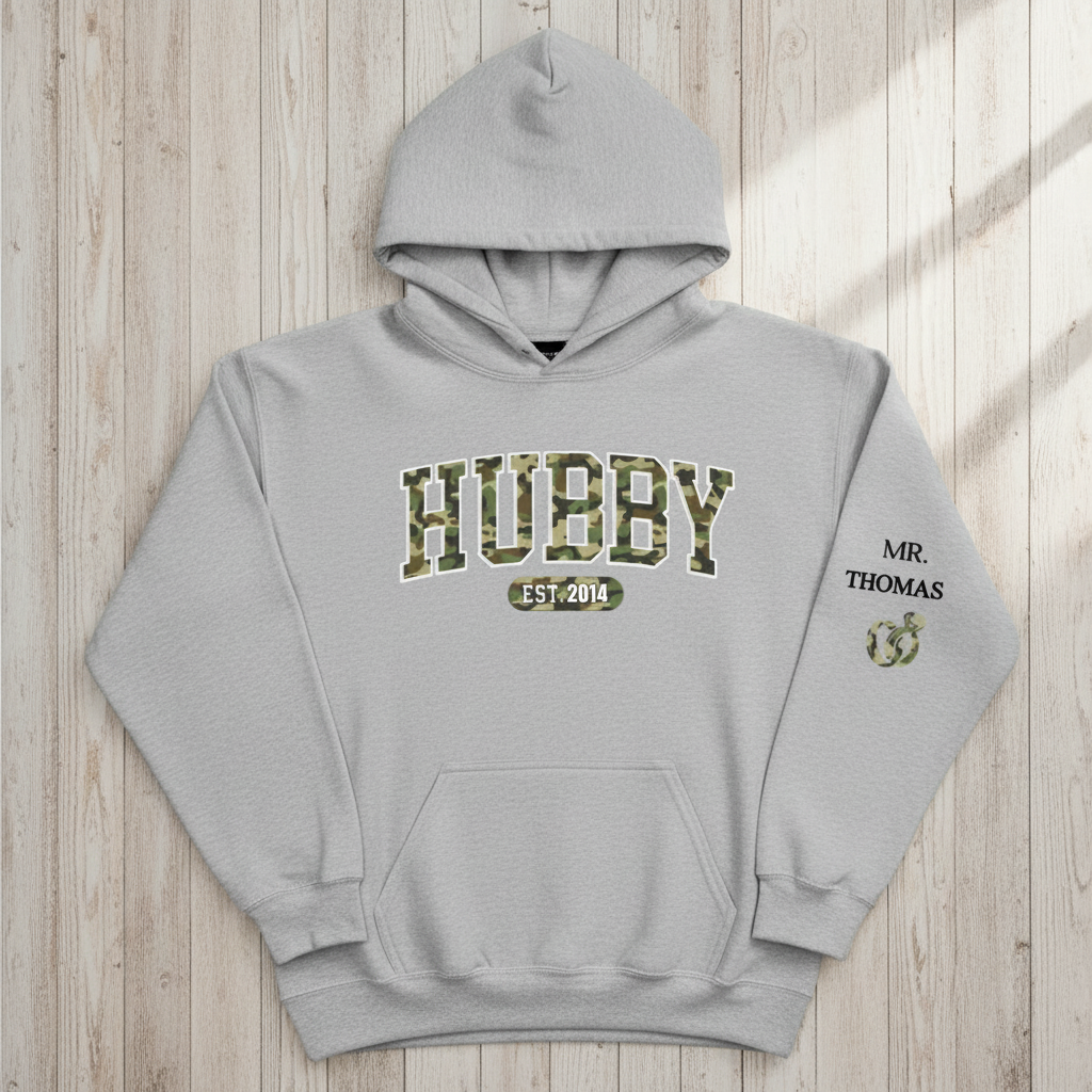 Custom Unisex Hoodie With Design On Sleeve - Personalized Anniversary Wedding Gifts For Husband And Wife, Him And Her