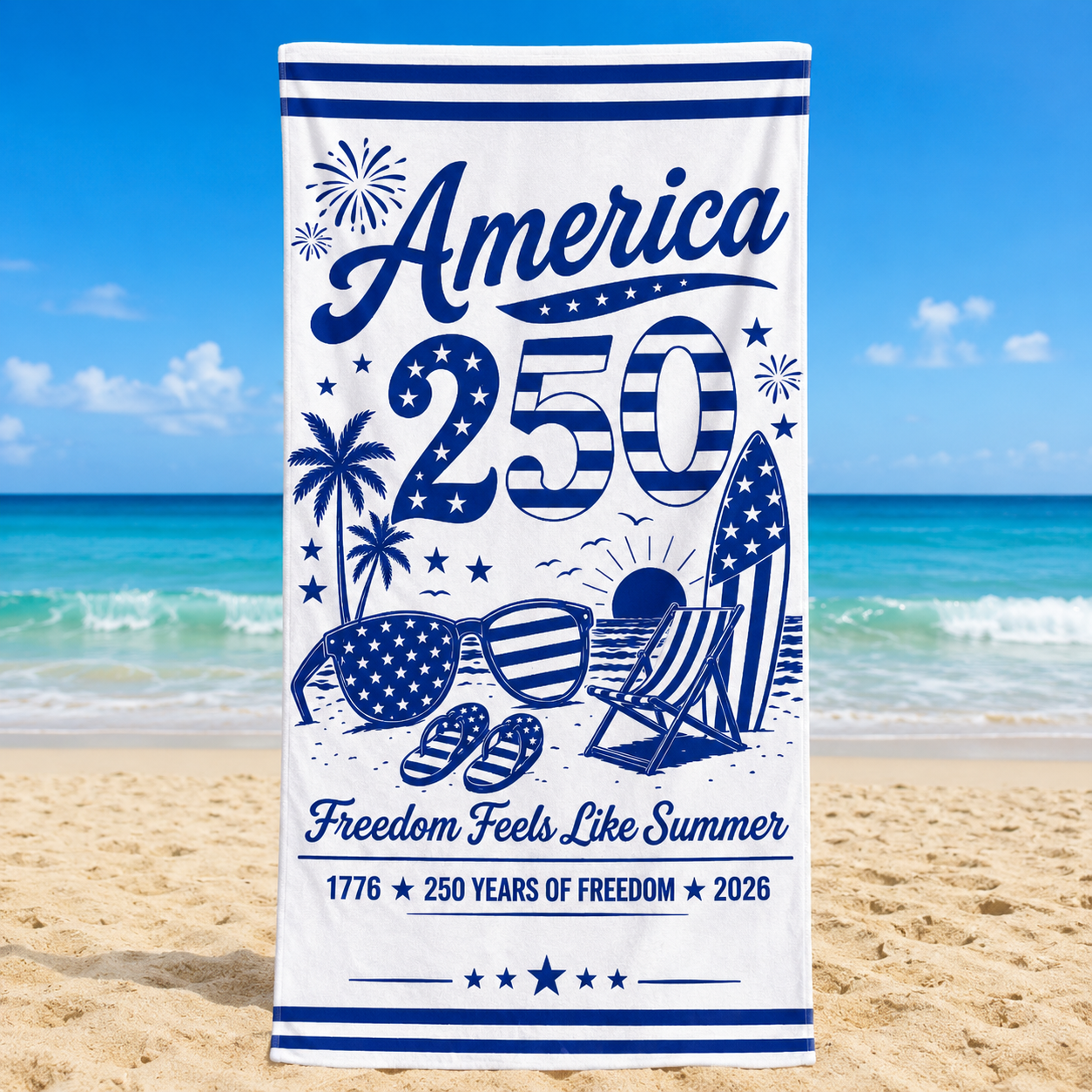 Personalized America 250 Freedom Summer Beach Towel – Custom Name Patriotic Quick-Dry Towel