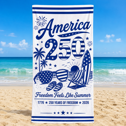 Personalized America 250 Freedom Summer Beach Towel – Custom Name Patriotic Quick-Dry Towel