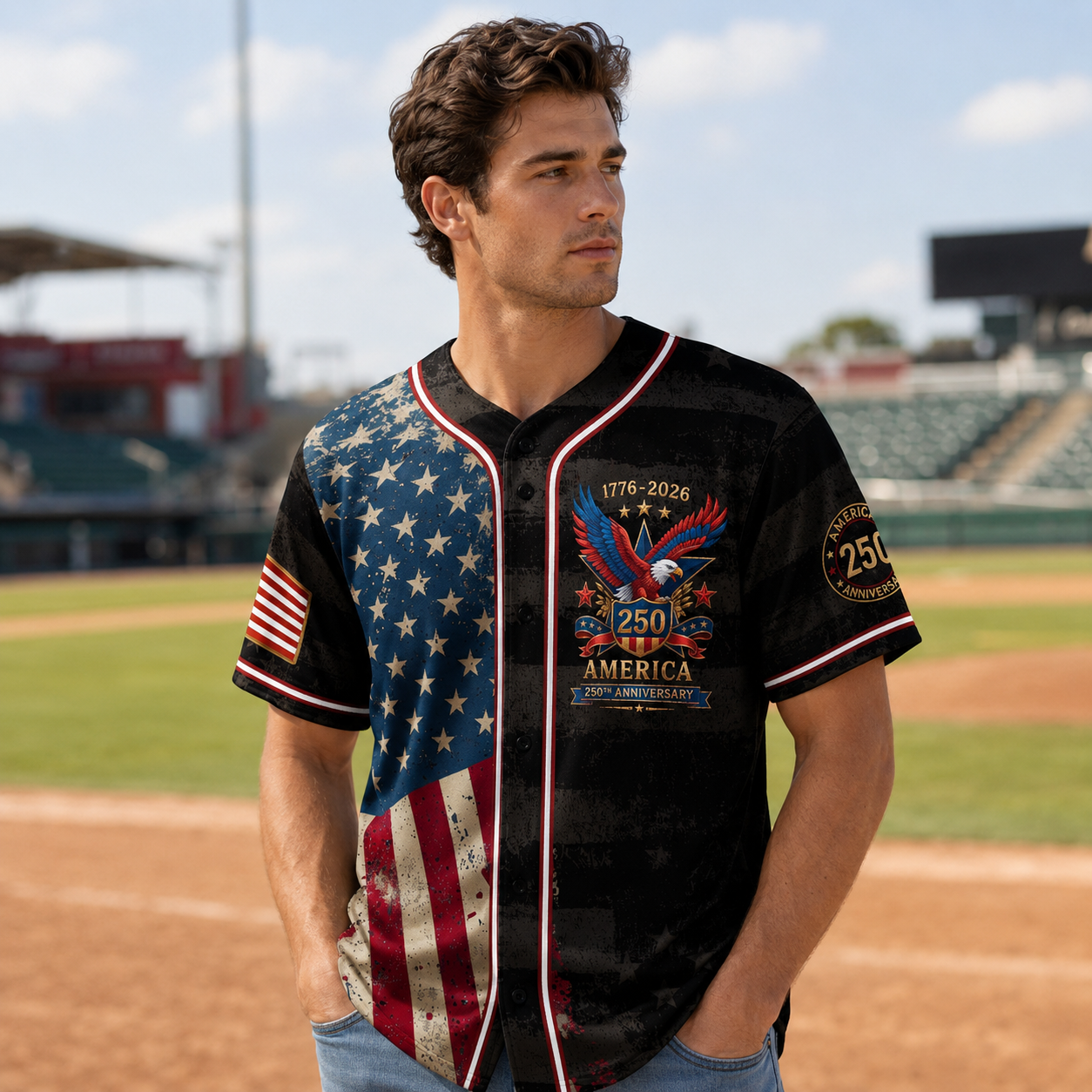 Personalized Midnight Patriot 250 Baseball Jersey – Custom Name America Freedom Shirt - GFN01BJ002