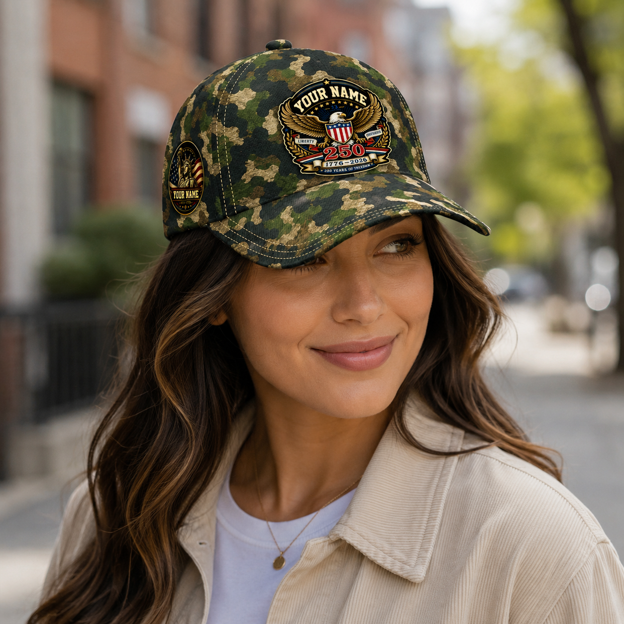 Personalized 250 Years Freedom Camo Cap – Custom Name Patriotic Eagle Hat