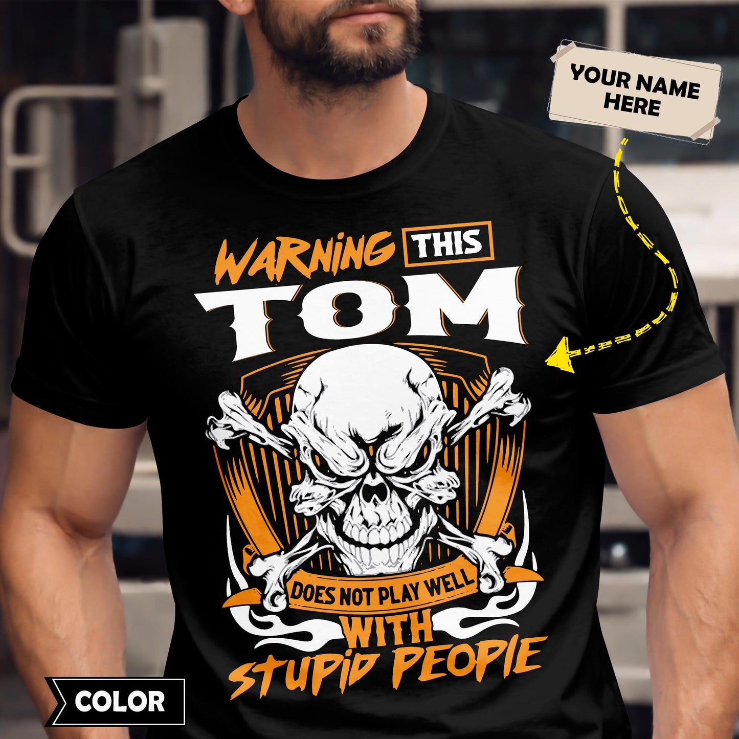TOM - TC01TS003 - Warning This TOM Does Not Play Well With Stupid People - Personalized Shirt, Premium Gift for Anniversary
