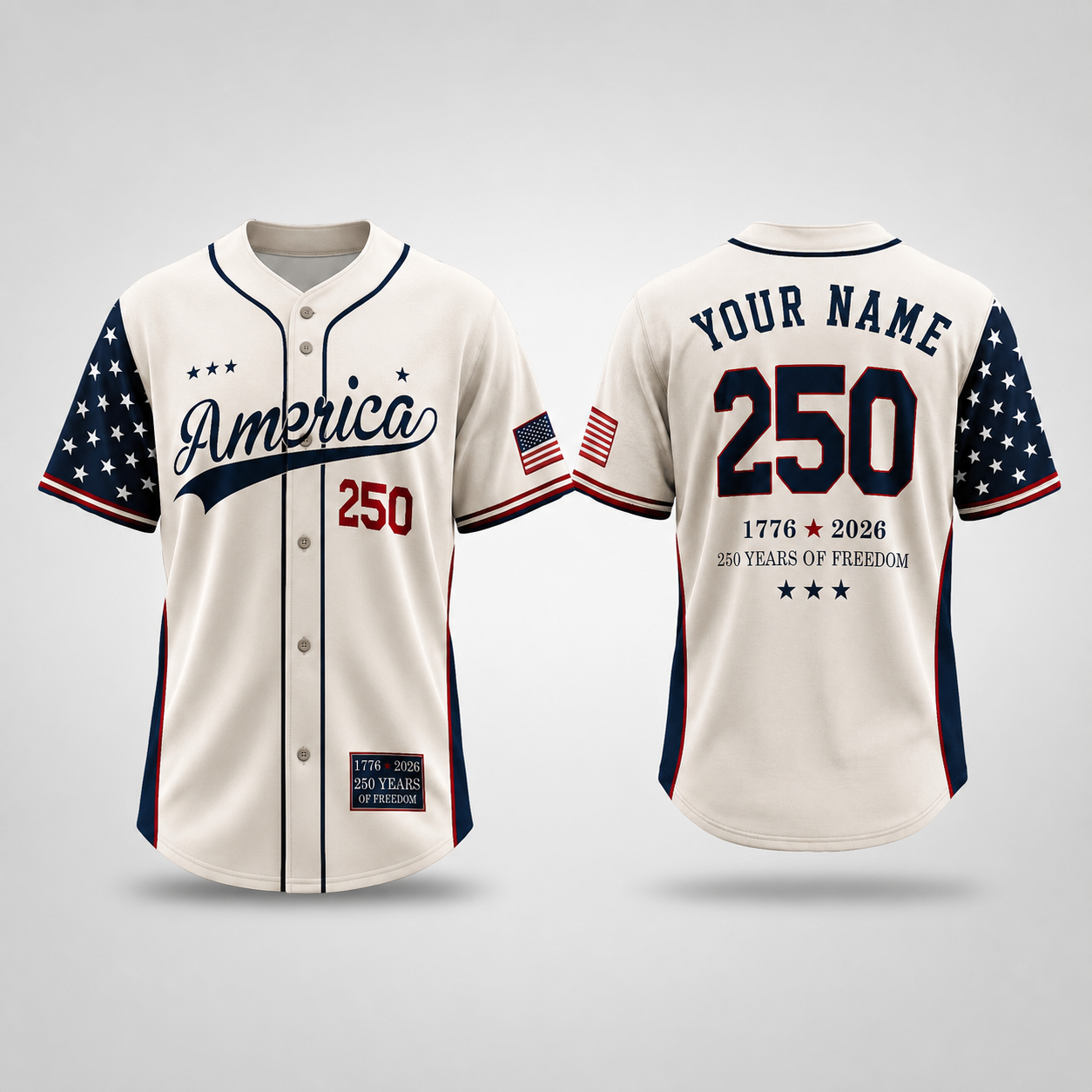 Personalized Freedom Stars 250 Baseball Jersey – Custom Name America Anniversary Shirt - GFN01BJ001