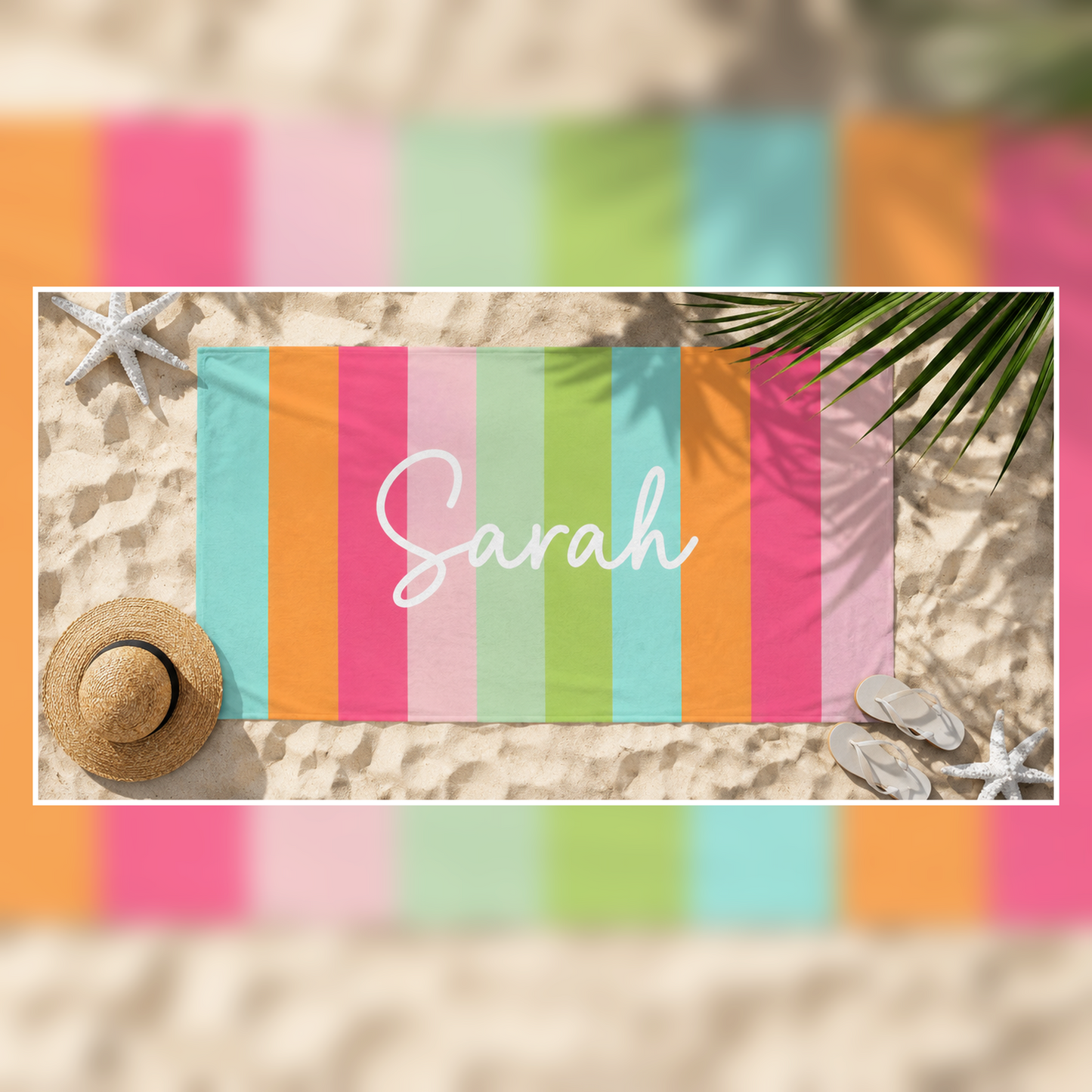 Personalized Pastel Stripe Beach Towel – Custom Name Quick-Dry Summer Towel
