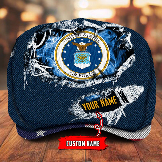 Custom U.S. Air Force Veteran Jeff Cap – Name, Rank & Service Years Personalized - Distressed denim pattern