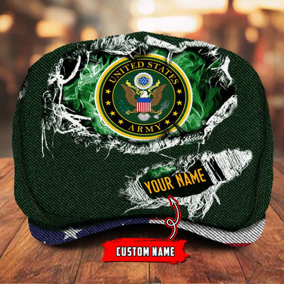 Custom U.S. Army Veteran Jeff Cap – Name, Rank & Service Years Personalized - Distressed denim pattern