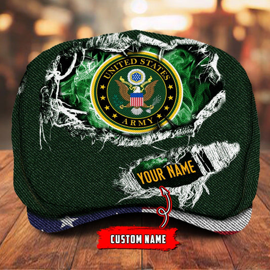 Custom U.S. Army Veteran Jeff Cap – Name, Rank & Service Years Personalized - Distressed denim pattern