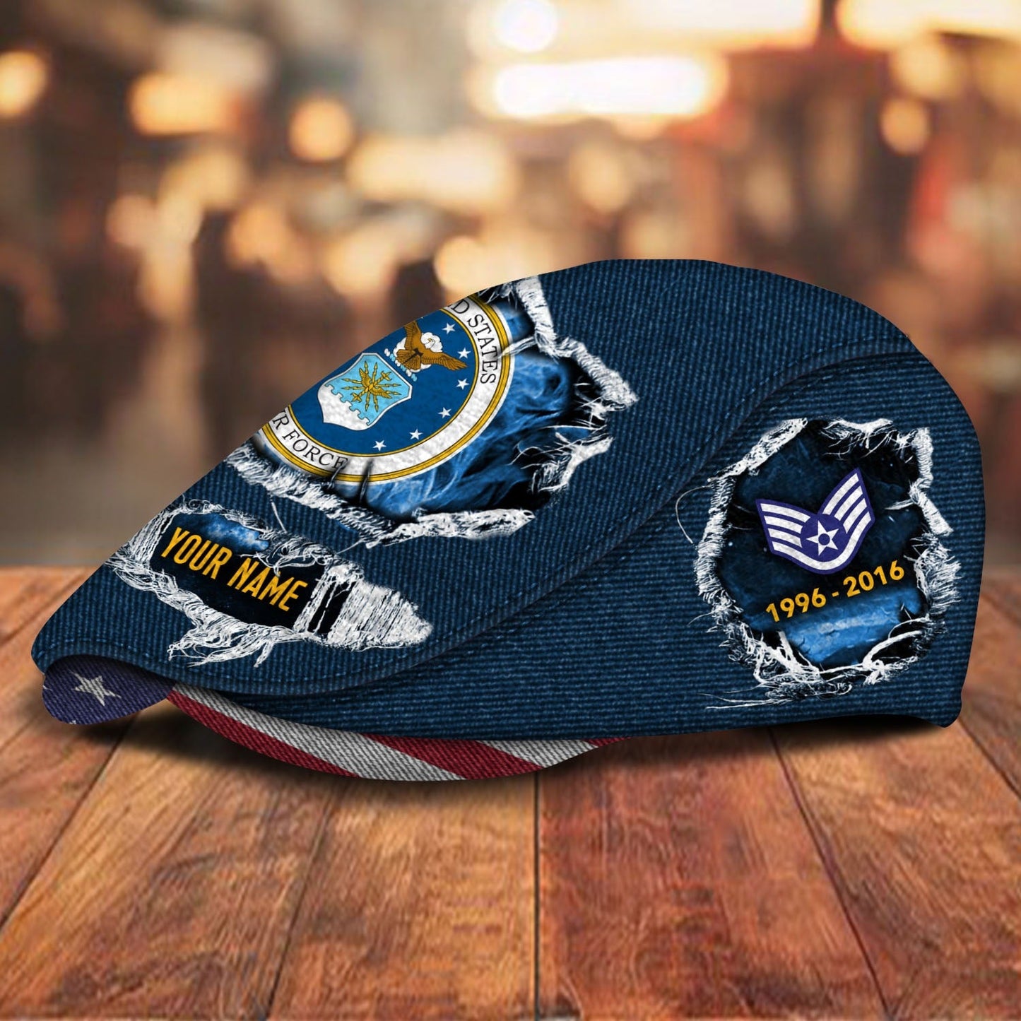 Custom U.S. Air Force Veteran Jeff Cap – Name, Rank & Service Years Personalized - Distressed denim pattern