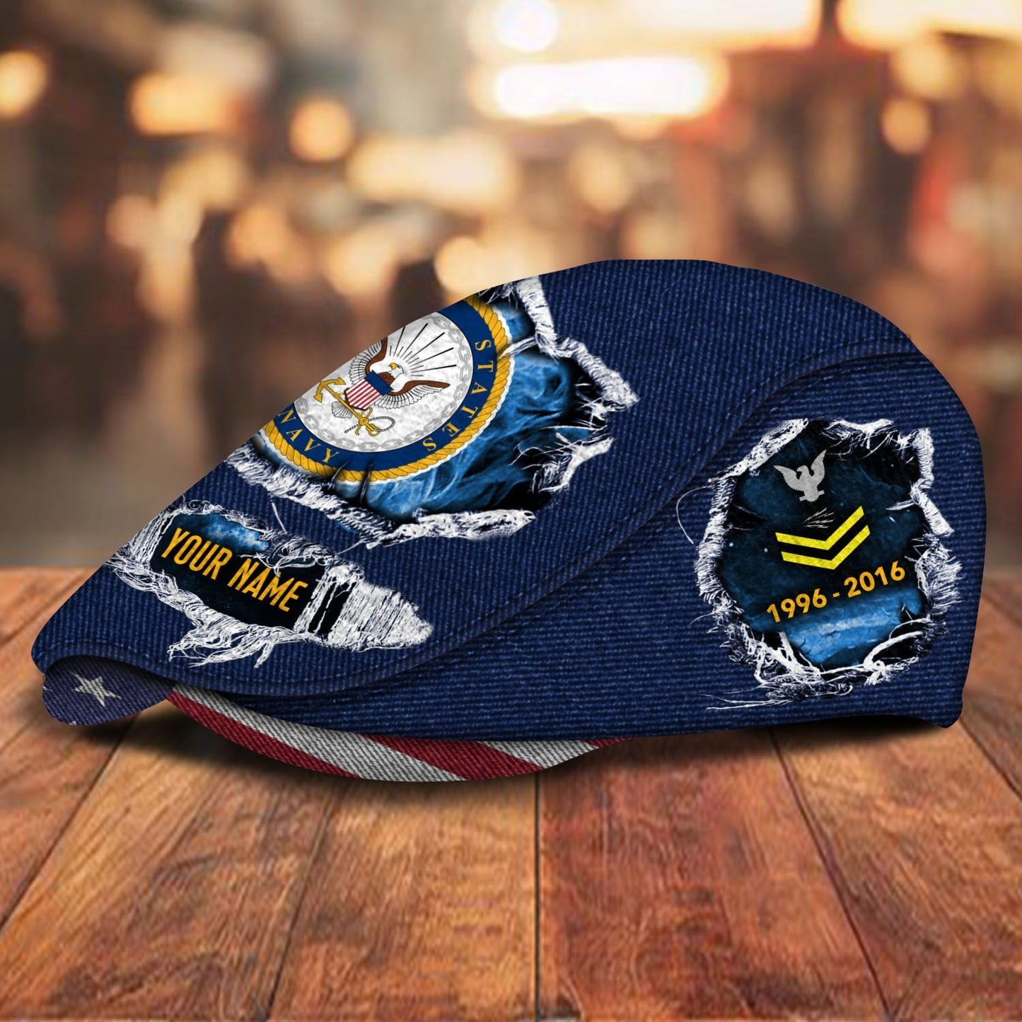 Custom U.S. Navy Veteran Jeff Cap – Name, Rank & Service Years Personalized - Distressed denim pattern