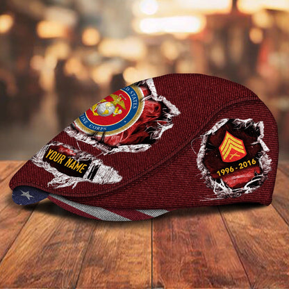 Custom U.S. Marine Corps Jeff Cap – Name, Rank & Service Years Personalized - Distressed denim pattern