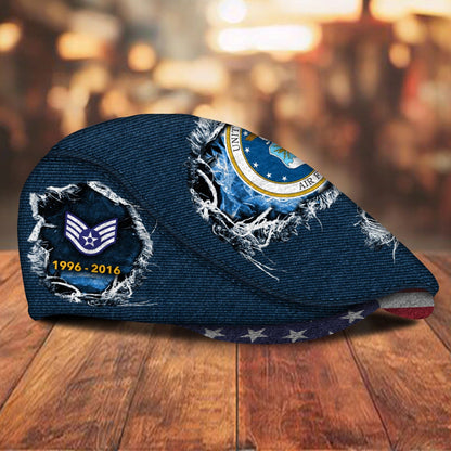 Custom U.S. Air Force Veteran Jeff Cap – Name, Rank & Service Years Personalized - Distressed denim pattern