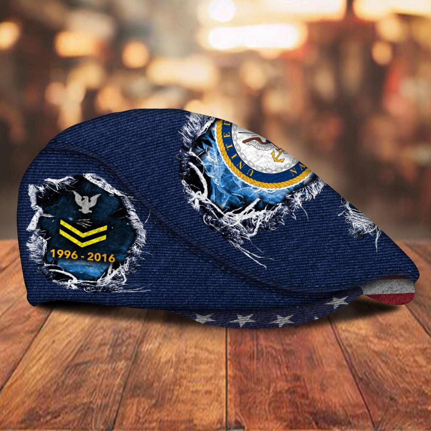 Custom U.S. Navy Veteran Jeff Cap – Name, Rank & Service Years Personalized - Distressed denim pattern