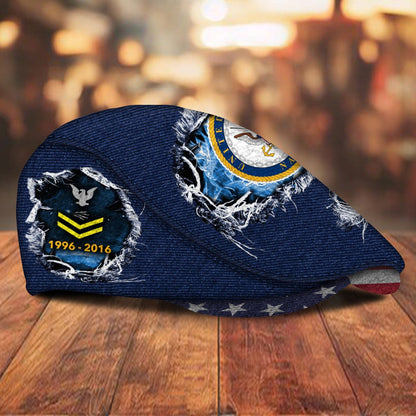Custom U.S. Navy Veteran Jeff Cap – Name, Rank & Service Years Personalized - Distressed denim pattern