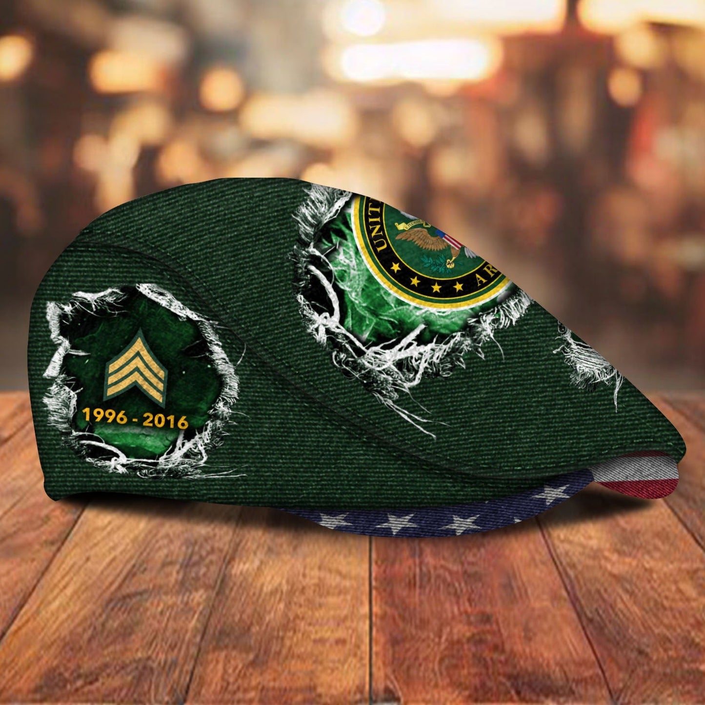 Custom U.S. Army Veteran Jeff Cap – Name, Rank & Service Years Personalized - Distressed denim pattern