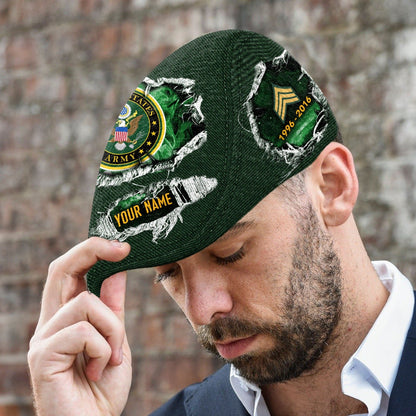 Custom U.S. Army Veteran Jeff Cap – Name, Rank & Service Years Personalized - Distressed denim pattern