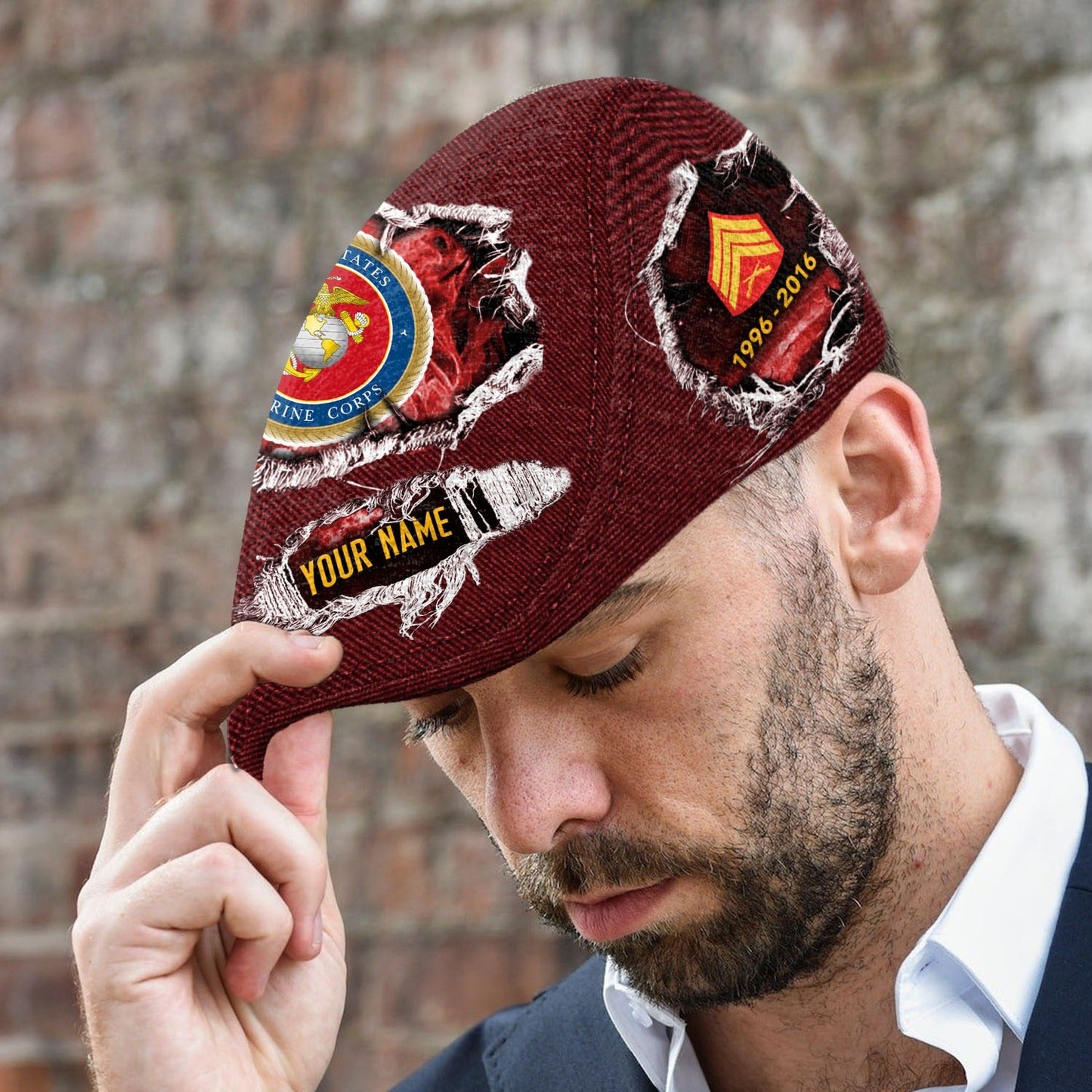 Custom U.S. Marine Corps Jeff Cap – Name, Rank & Service Years Personalized - Distressed denim pattern