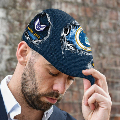 Custom U.S. Air Force Veteran Jeff Cap – Name, Rank & Service Years Personalized - Distressed denim pattern