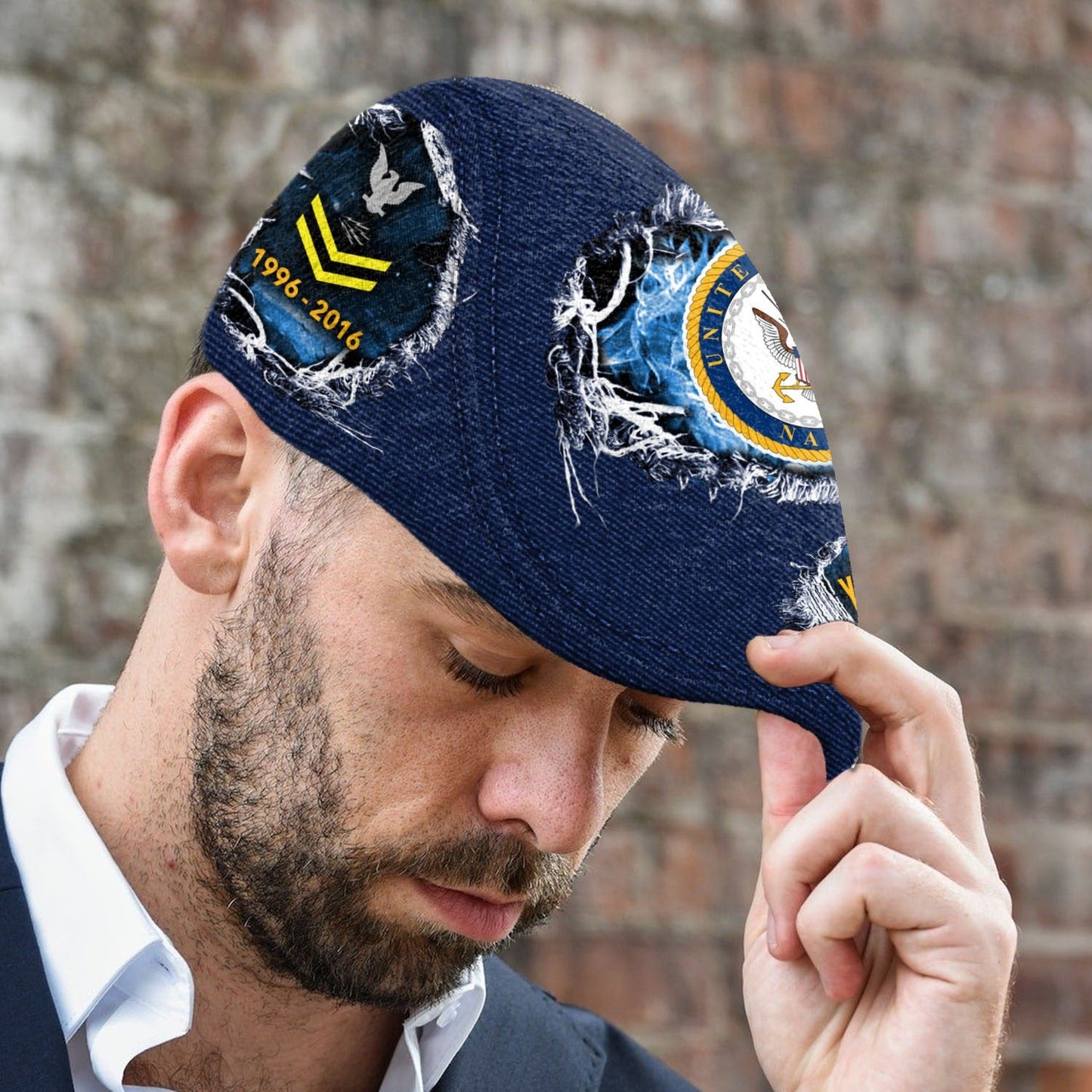Custom U.S. Navy Veteran Jeff Cap – Name, Rank & Service Years Personalized - Distressed denim pattern