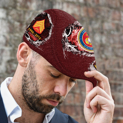Custom U.S. Marine Corps Jeff Cap – Name, Rank & Service Years Personalized - Distressed denim pattern