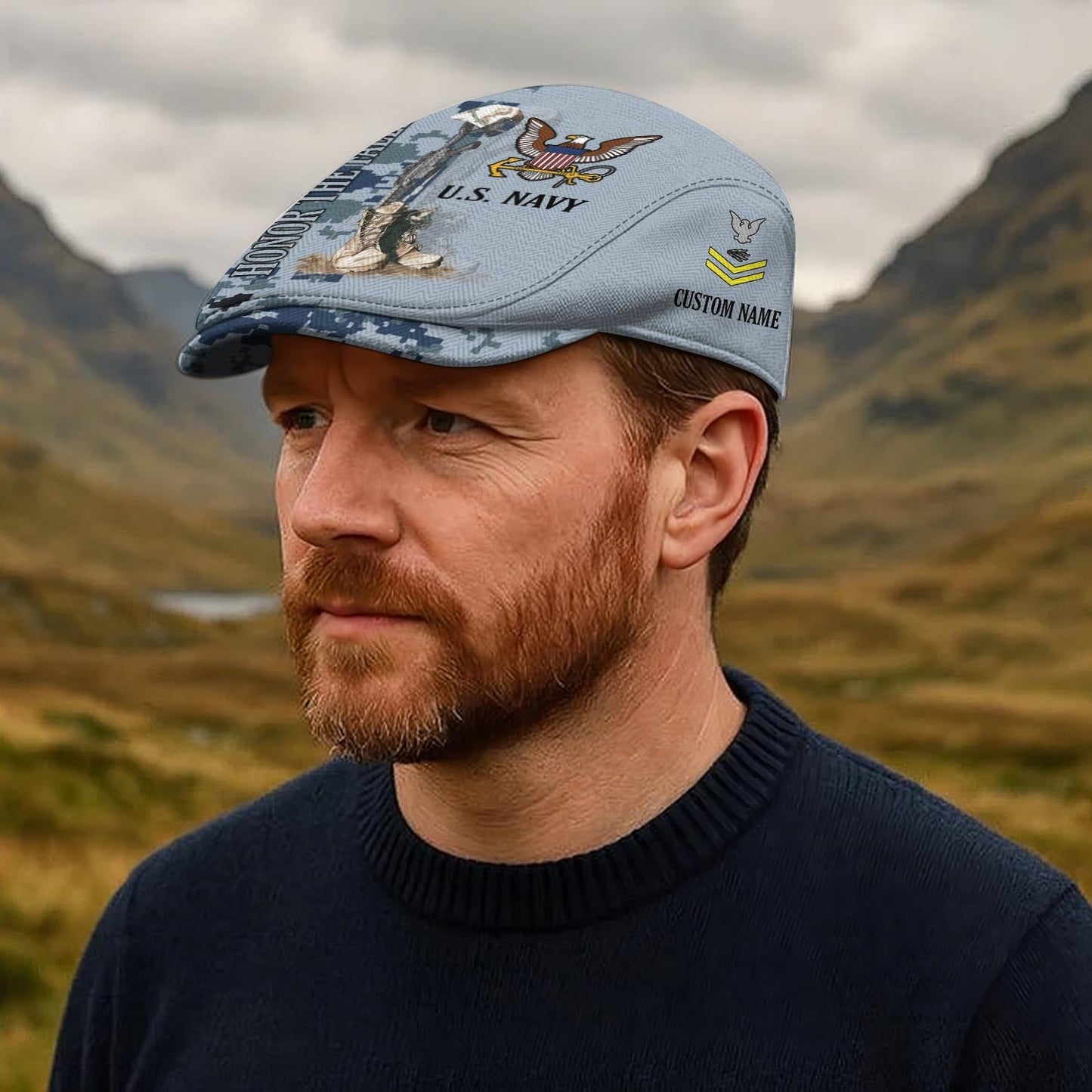 Custom U.S. Navy Jeff Cap –  Honor The Fallen Camo Tribute Cap