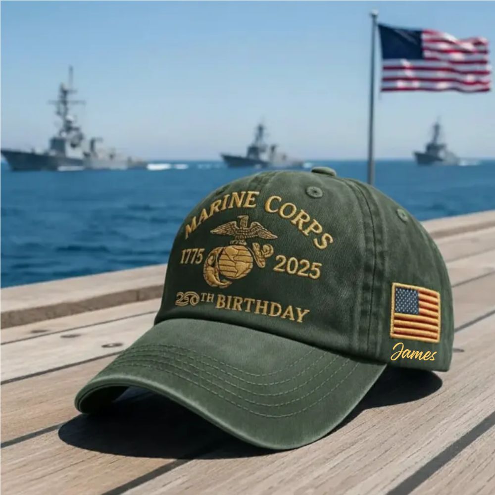 Custom Name Marine Corps 250th Birthday Hat – 1775–2025 USMC Eagle Globe Anchor Embroidered Cap, Personalized Gift for Veterans
