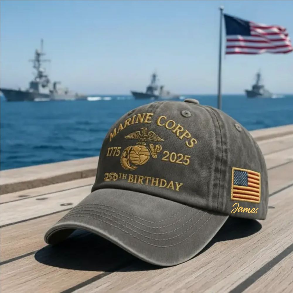 Custom Name Marine Corps 250th Birthday Hat – 1775–2025 USMC Eagle Globe Anchor Embroidered Cap, Personalized Gift for Veterans