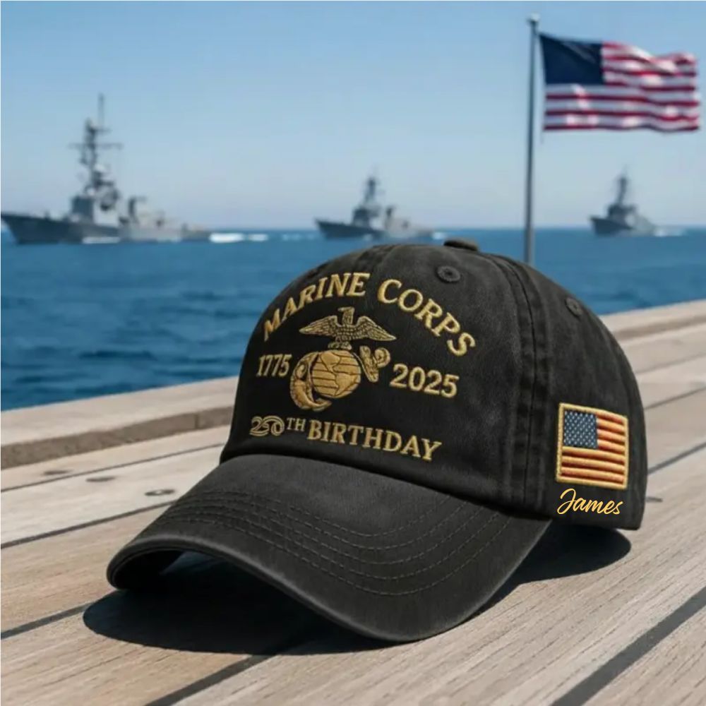 Custom Name Marine Corps 250th Birthday Hat – 1775–2025 USMC Eagle Globe Anchor Embroidered Cap, Personalized Gift for Veterans