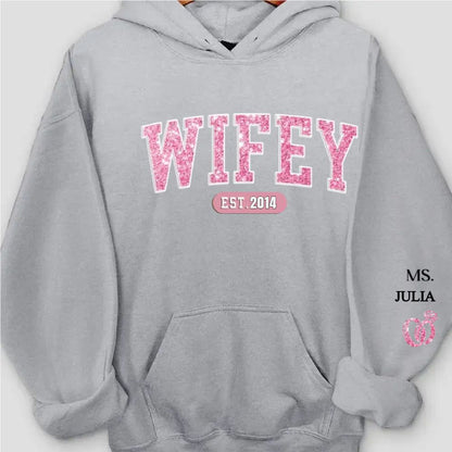 Custom Unisex Hoodie With Design On Sleeve - Personalized Anniversary Wedding Gifts For Husband And Wife, Him And Her