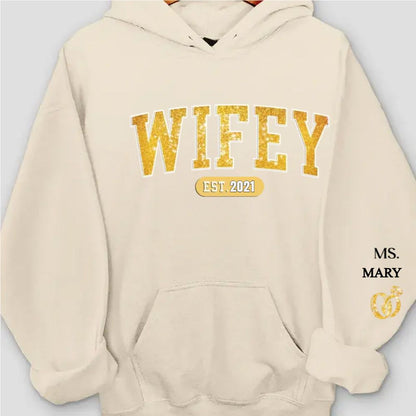 Custom Unisex Hoodie With Design On Sleeve - Personalized Anniversary Wedding Gifts For Husband And Wife, Him And Her