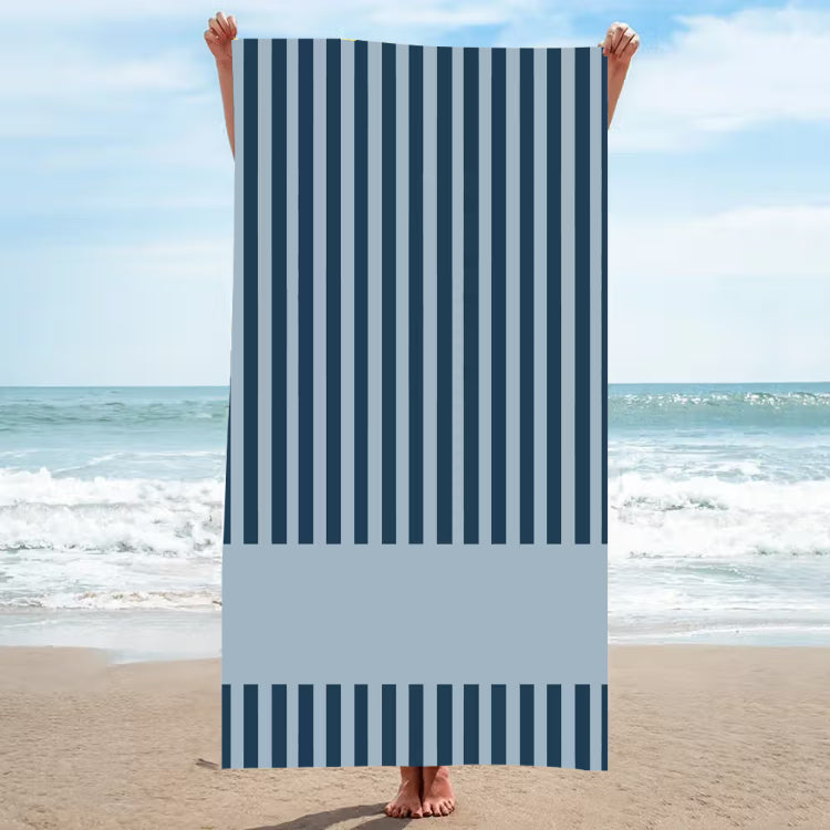 Personalized Coastal Stripe Beach Towel – Custom Name Quick-Dry Summer Towel