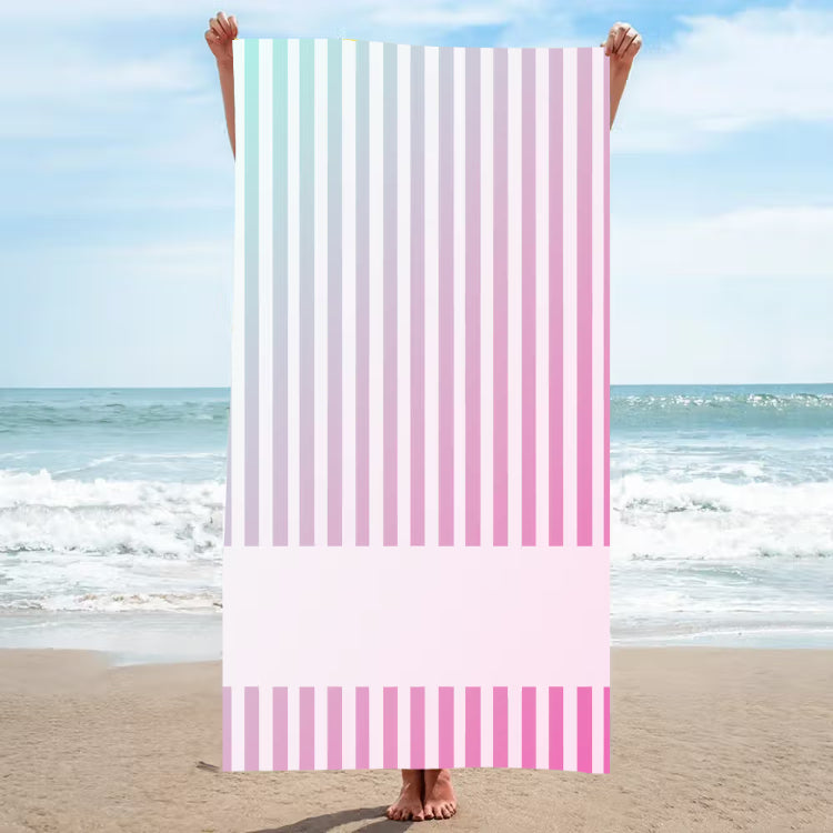 Personalized Coastal Stripe Beach Towel – Custom Name Quick-Dry Summer Towel