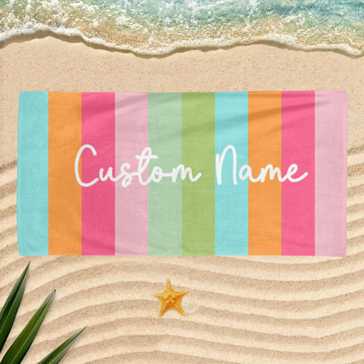 Personalized Pastel Stripe Beach Towel – Custom Name Quick-Dry Summer Towel