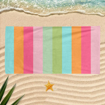 Personalized Pastel Stripe Beach Towel – Custom Name Quick-Dry Summer Towel