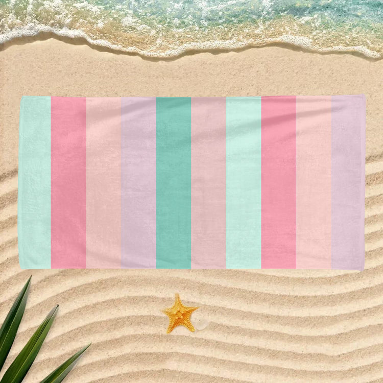 Personalized Pastel Stripe Beach Towel – Custom Name Quick-Dry Summer Towel